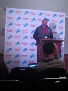 Jim Caldwell addressing the UK media